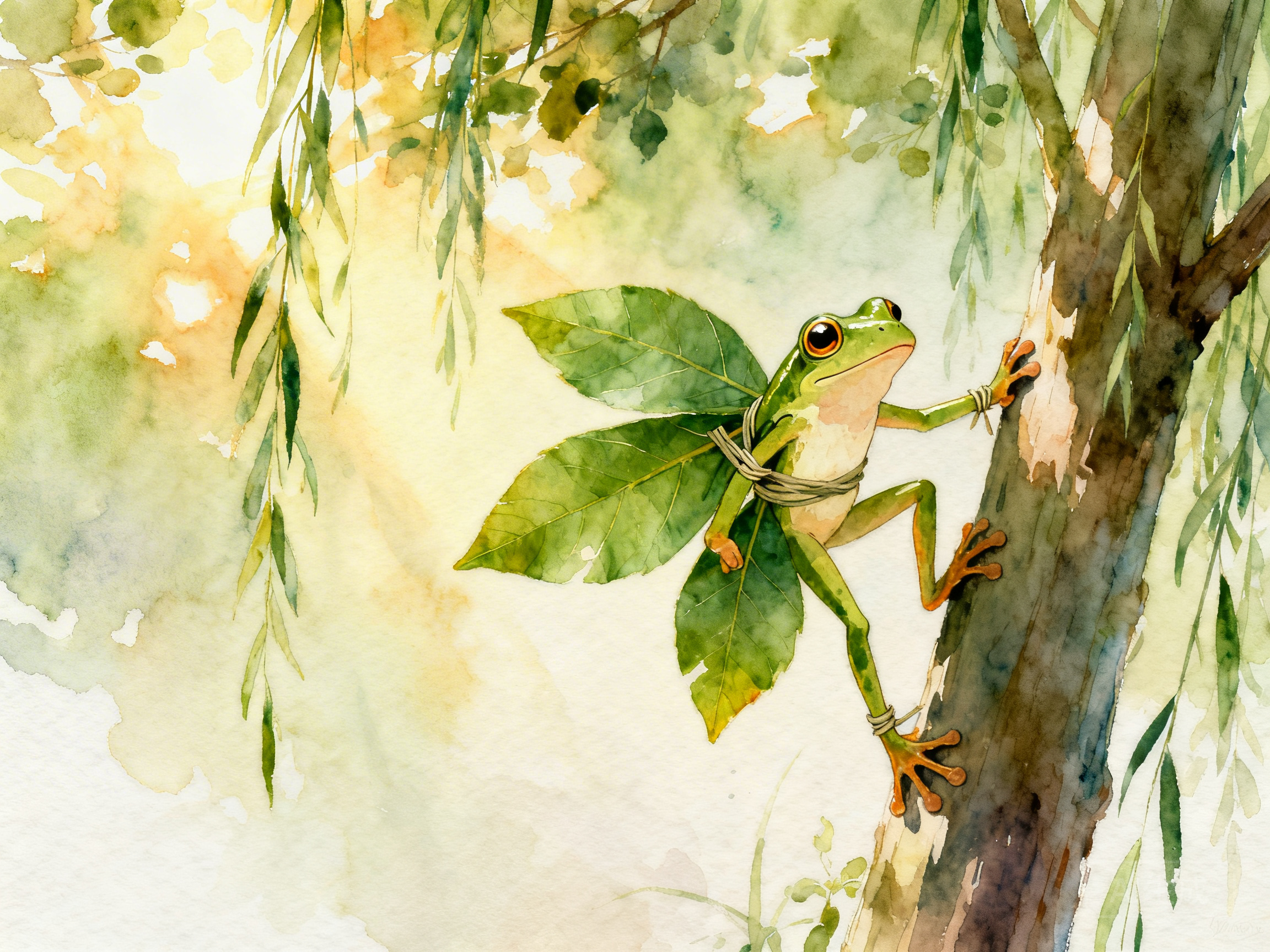 绑树叶翅膀爬树